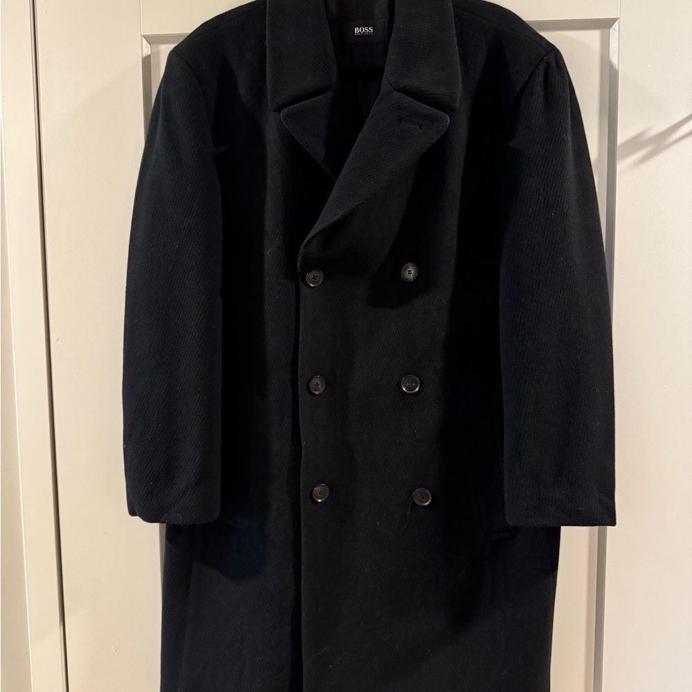 Hugo Boss Black Double-Breasted Men’s Virgin Wool Pea Coat